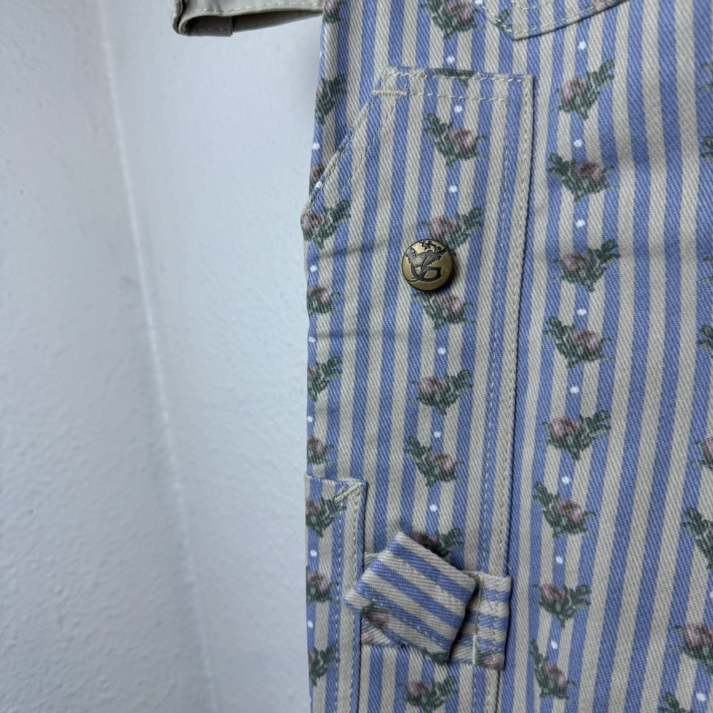 Garden Girl Capris Womens US 10 Country Stripe Blue Floral Cropped Utility Pants - Picture 12 of 16